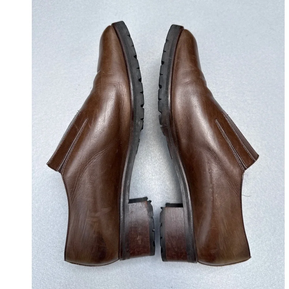 Armando Pollini Loafers Women 37.5 Brown Leather Vibram Lug Sole Made In Italy